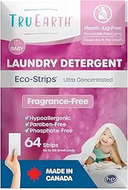 Tru Earth Hypoallergenic, Eco-friendly & Biodegradable Plastic-Free Baby Laundry Detergent Sheets/Eco-Strips for Sensitive Skin (64 Loads, Baby)