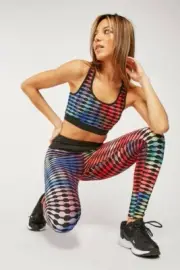 Womens Activewear Blue Red Pattern Workout Set Leggings Sports Bra M/L Job lot