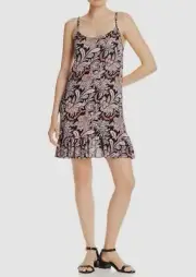 $175 Aqua Women's Black Pink Paisley Sleeveless Party Mini Shift Dress Size S