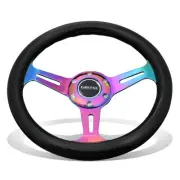 NRG 31cm Black Wood Grain Grip Neo Chrome Spoke Steering Wheel w/Horn Button