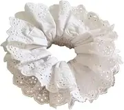 Hair Ties for Women Hair Scrunchies Girls 1 Piece Set White Lace Design Premium Fabric Ponytail Holder Hair Tie (White, One size)