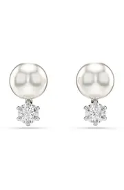 Swarovski Matrix Faux Pearl & Crystal Stud Earrings in Silver/White at Nordstrom One Size