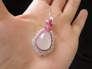 Oval Shaped Sliver Necklace and ring with Moonstone and Natural Ruby