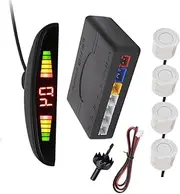 BRIGHTFUFU 1set Reversing Radar Parking Sensor System with Probes Led Display Easy Installation Fit for Vehicles Car Parking Warning System White