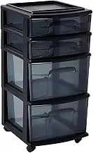 HOMZ 4-Drawer Plastic Storage Cart, Home & Office Rolling Organizer, Black-Clear