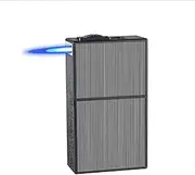 Cigarette Case with Jet Torch Lighters Full Pack 20pcs Regular/King Size Cigarettes Box Refillable Windproof Flam Portable Lighter (Black)