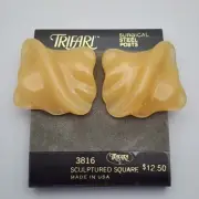 Vtg Trifari Sculptured Square Wave Golden Yellow Lucite Acrylic Pierced Earrings