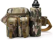 Tactical Waist Bag with Bottle Holder,Mens Fanny Pack Large Waist Pack Waterproof Military Hip Belt Bumbag with Adjustable Strap for Outdoor Hiking Climbing Fishing Shooting (Camouflage)