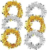 GANAZONO 6Pcs Sparkly Tinsel Star Garlands for Christmas Decoration Shimmering Wire Star String for Festive Home Decor for Trees Walls Parties and Celebrations