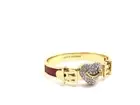 NWT, Juicy Couture Pave Heart Hinged Bangle Dark Red Leather/Gold Tone, 2.5” X2”