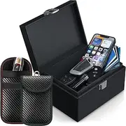 Faraday Box for Car Keys (Extra Large Size 19 x 12 x 9 cm) with 2 Pack Faraday Pouch for Car Keys, Rfid Key Fob Protector Anti Theft Faraday Bags Key Fob Signal Blocker Car Key Signal Blocking Box