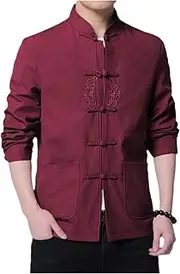 [QPZK] Tai Chi Uniform Jacket Tang Suit Men Hanfu Embroidery Traditional Clothing Martial Arts Clothes Kung Fu Coat