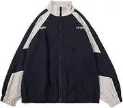 [Sumleno] Y2k Jacket for Women Zip Up Bomber Jacket Y2k Clothing Racing Varsity Jacket Oversized Color Block Jacket Unisex