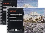 ARTME A4 Watercolour Pad (2 Pack) x 12 Sheets/ 300gsm/ Firmly Textured/Cold Pressed/Cellulose Acid Free/Premium Quality Drawing Pad Sketchbook Aquarelle & Gouache Painting(2 Pack)