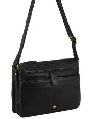 [PIERRE CARDIN] Leather Layered Style Crossbody Bag in Black