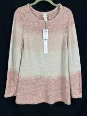 Chicos 2 Pullover Sweater Sz Large Gingered Peach Spacedye Metallic Sparkle NEW