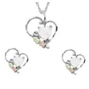 Black Hills Gold on Sterling Opal Heart Pendant & Earrings Set