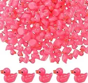 Outus 150 Pcs Pink Tiny Ducks Miniature Duck Mini Resin Ducks Bulk Small Plastic Duckies Figures for Office Home Hide and Seek Prank Game, Craft, Dollhouse, Party Favors Gift, Pink,rose Red