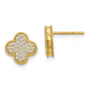 14k Yellow Gold Real Diamond Quatrefoil Post Earrings