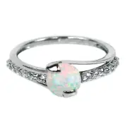 14KT White Gold 1.20 Carat Natural Australian Opal IGI Certified Diamond Ring