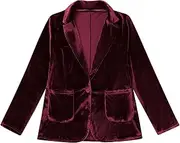 [IBAKOM] Velvet Blazer for Women 1 Button Long Sleeve Blazer Jacket Office Ladies Suit Wedding Funeral Tuxedo Jacket
