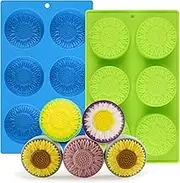 Round Sunflower Soap Molds, 2 Pack 6 Cavity Cylinder Daisy Flower Silicone Molds for Making Hot Chocolate Bomb, Cake, Jelly, Soap, Lotion Bars