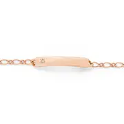 9ct Rose Gold 16cm Solid Diamond Figaro Identity Bracelet