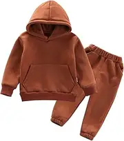 [Generic] Children's Suit Autumn and Winter Children Boys and Girls Babies with Hats and Thick Hoodie Long Sleeve Pants Two Sets Baby Girl 12 Month Outfit (Brown, 12-18 Months)