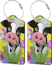 [Pazacon] Cute Cow Travel Bag Tags Funny Cattle Suitcase Tags for Adults Teens, Smart Luggage Labels with Stainless Steel Loop ID Tags Card Baggage Bag Label