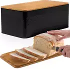 Bread Box for Kitchen Storage & Organisation, Black Bread Bin with Bamboo Cuttin