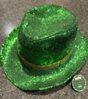 Sequin Cowboy Hat Adult - Green With Gold Band