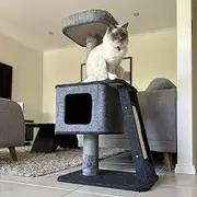 Cattitude Cat Scratch Playground Ramp Up Black, 109cm Height - Cat House, Sisal, Hanging Mouse Pom Poms, Soft Plush Material, Multi-Level Cat Tree