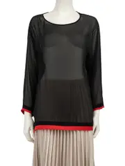 Black Sheer Long-Sleeves Top