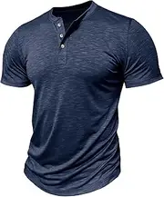 [Generic] Men's Stretchy Henley Shirts Casual Soft Slim Fit Short Sleeve Men Basic Button up Lightweight Stretch V-Neck Tee Top