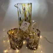 Murano Art Glass Pitcher & Glasses 3 PC Italy Amber Confetti Alessandro Coppola