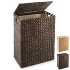 Large Laundry Hamper Clothes Basket with Lid & Liner, Woven Hyacinth Wicker