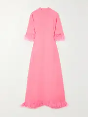 [HVN] HVN - Ashley Feather-trimmed Crepe De Chine Maxi Dress - Pink - US0 US 0 Pink