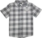 [HARLEY-DAVIDSON] Big Boys' B&S Short Sleeve Plaid Flannel Shop Shirt-Gray (12/14)