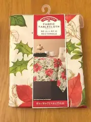Rectangle Poinsettia Tablecloth Christmas 100% Polyester 60" x 84" Granny Core