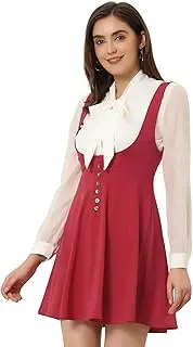 [Allegra K] Women's Cute Overalls Pinafore Button Decor Mini Dress Suspenders Skirt