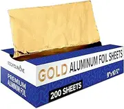 200 Count Pre-Cut Gold Aluminum Foil Sheets, 9” Heavy Duty Gold Pop Up Foil Sheets for Restaurant, Disposable Foil Sheets for Food Wrapping, Gold Foil Sheets for Hair Highlighting, Stock Your Home
