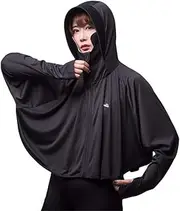 [MNSSRN] Long-Sleeved Shawl Sun Protection Suit, Outdoor Riding Anti-UV Breathable Sun Protection Shirt, Shading, Comfortable, Light and Short Jacket,Black,F