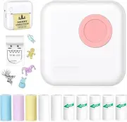 Moremore Mini Sticker Printer Bluetooth Thermal Printer with 10 Rolls Papers and Stickers for Picture Receipt Notes Lists Label Memo, Sticker Printer for Children Gifts for iOS&Android (Pink)