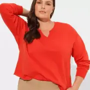 Torrid -478 Fiery Red Cozy Fleece Notch Neck Dropped Shoulder Crop Sweatshirt 1X