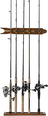 Fishing Pole Wall Rack Wall Mount Rod Shelf Oak Finish Wood Garage Trophy Room