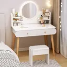 LED Luminous Beauty Dresser Vanity Table with Mirror, Stool & Drawers White