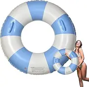 Inflatable Pool Rings - Inflatable Pool Floats,Thickened Anti-Rollover Floatie with Handles Striped Design for Water Play Adults Summer Beach