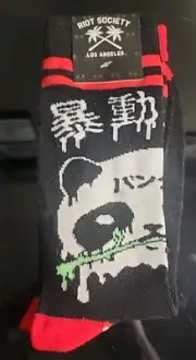 2 Pairs Riot Society Socks With Panda And Bear Black Red Japanese