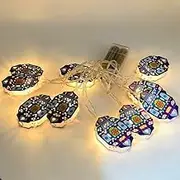 Ramadan Decorations, 1.65m 10 LEDs Ramadan String Lights, Battery Operated Plastic Ramadan Lights, Moon Star Lantern Eid Decorations for Outdoor Home Festival Party, Style2
