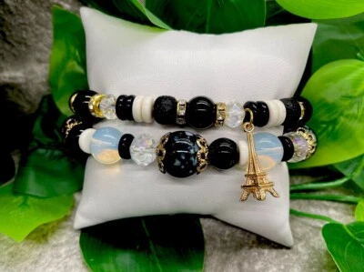 2 PC Handmade Beaded Stackable 6.5” Plus Stretch Bracelet Set Charm New A4875